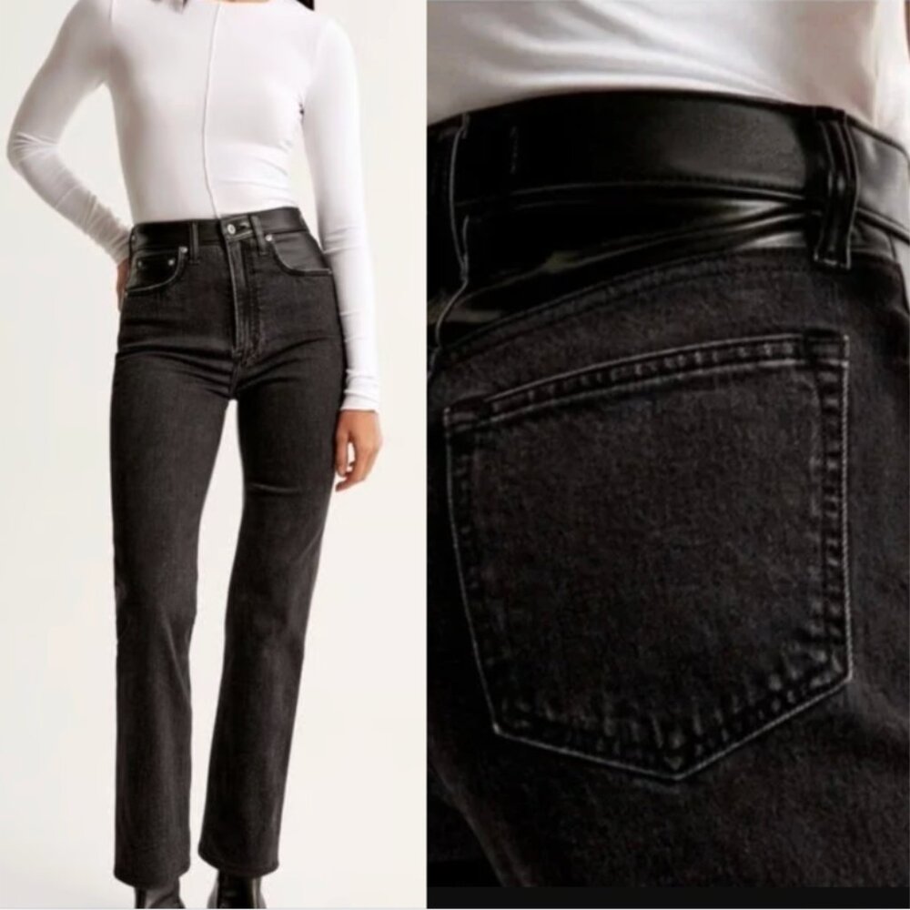 Abercrombie & Fitch 90s Straight Ultra High Rise Jeans Black Leather